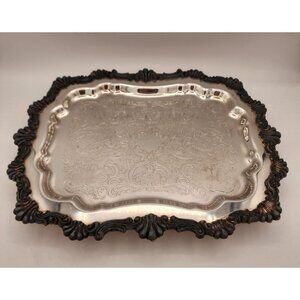 Vintage Rogers 6720 Silver Plated Footed Tray Victorian Oxidized Detail Holiday
